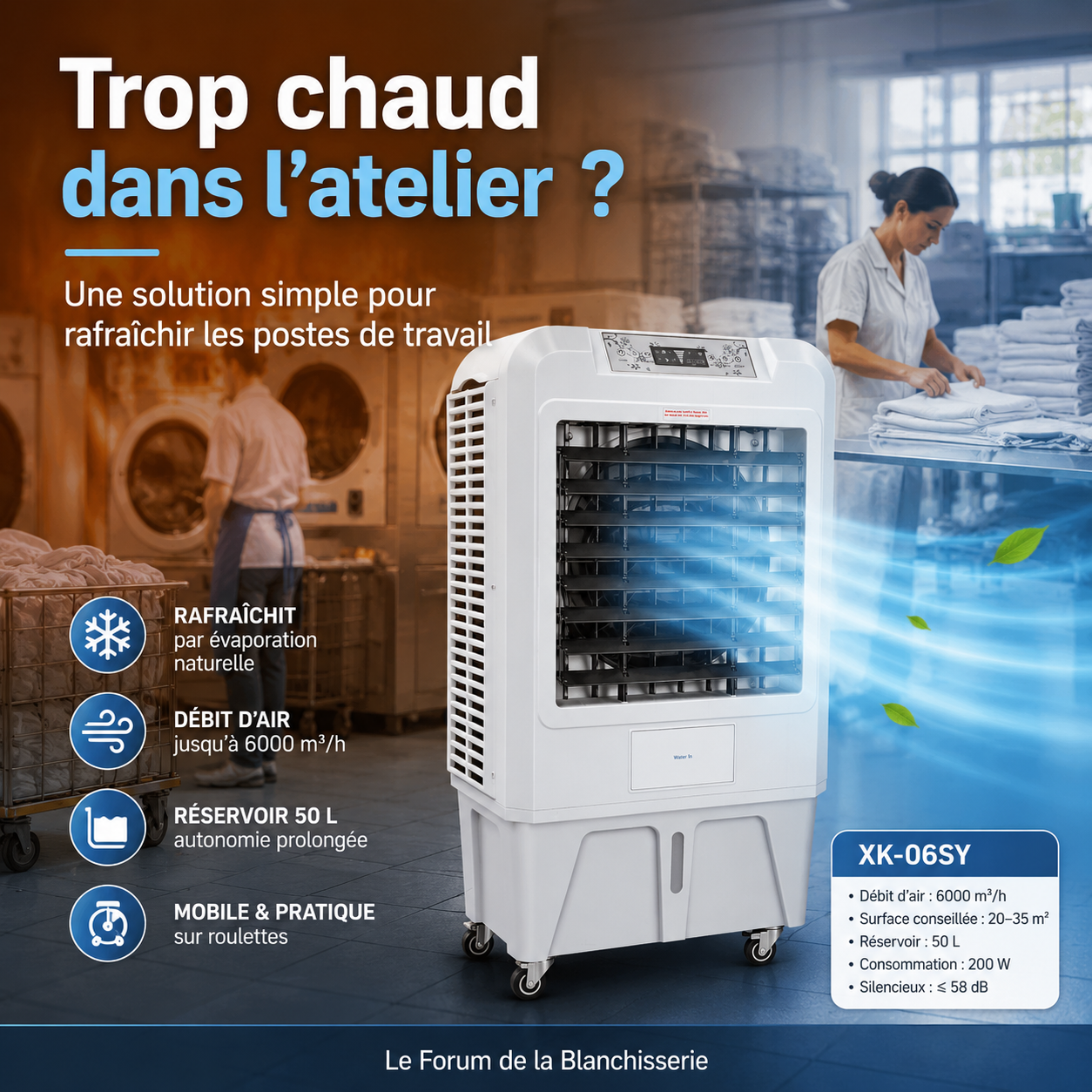 Rafraîchisseur d’air mobile par évaporation XK-06SY